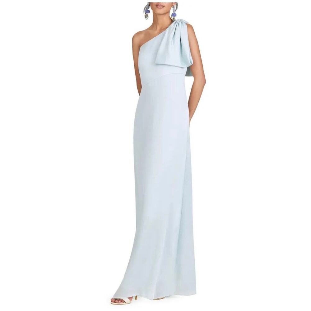 Sachin & Babi Chelsea Blue Evening Column Gown Chiffon One Shoulder Dress Size 4